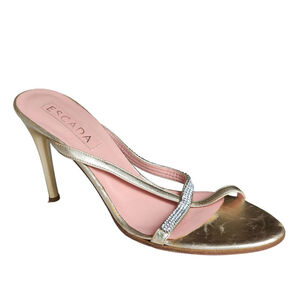 ESCADA Gold Rhinestone Sandals Stiletto Heel Size‎ 39.5 9